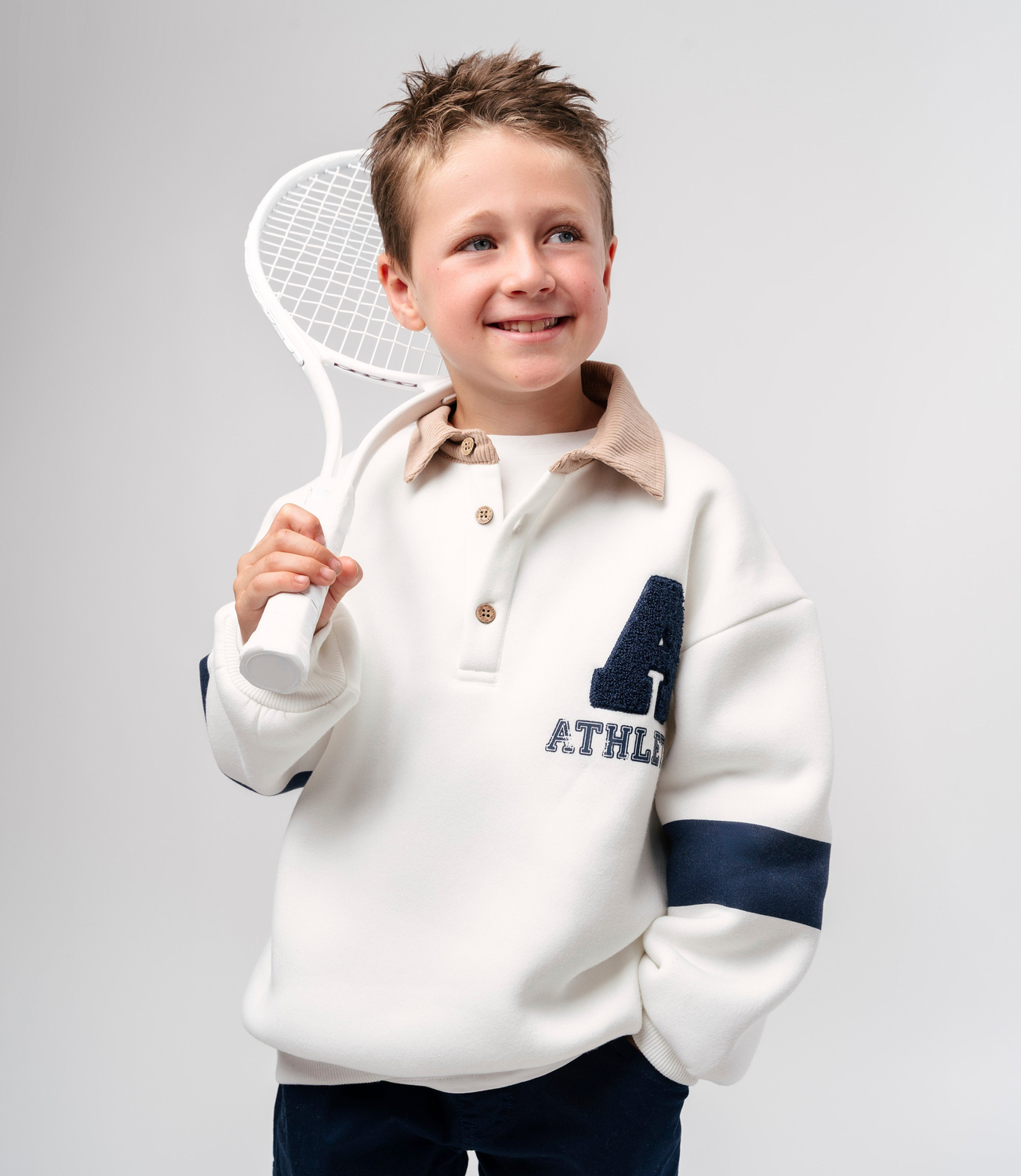 Polerón niño con cuello crudo Black and Blue-0