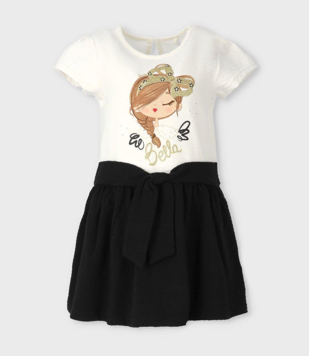 Vestido niña con puntos y estampado negro Limonada-0