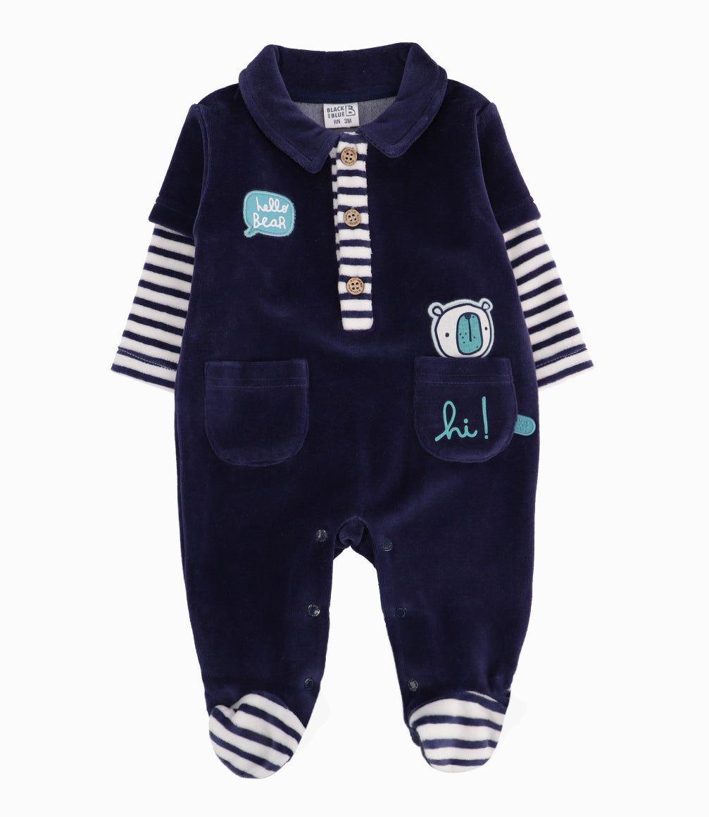 Enterito Recién Nacido Ositos Y Rayas Black And Blue Azul Piedra-3