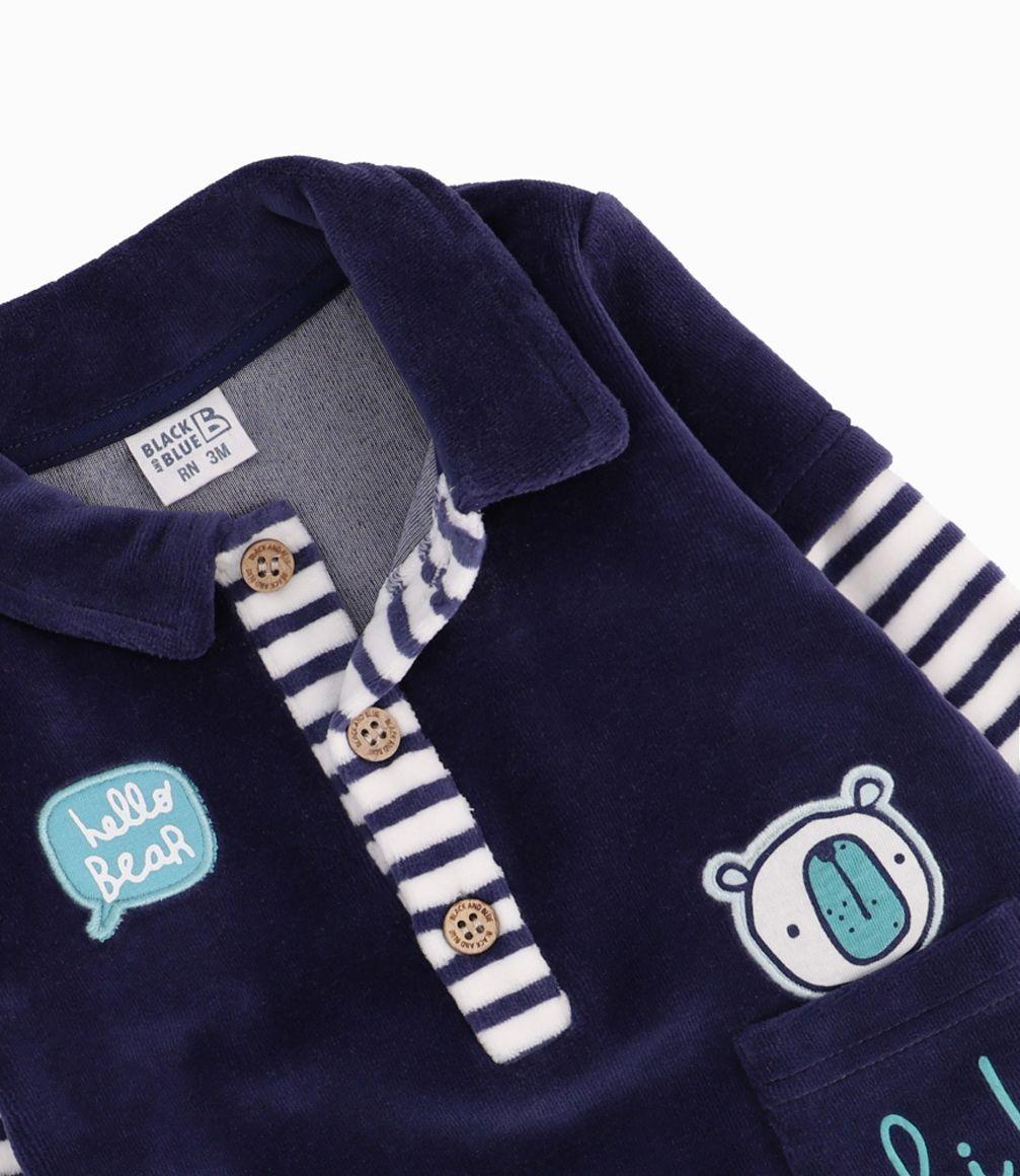 Enterito Recién Nacido Ositos Y Rayas Black And Blue Azul Piedra-1