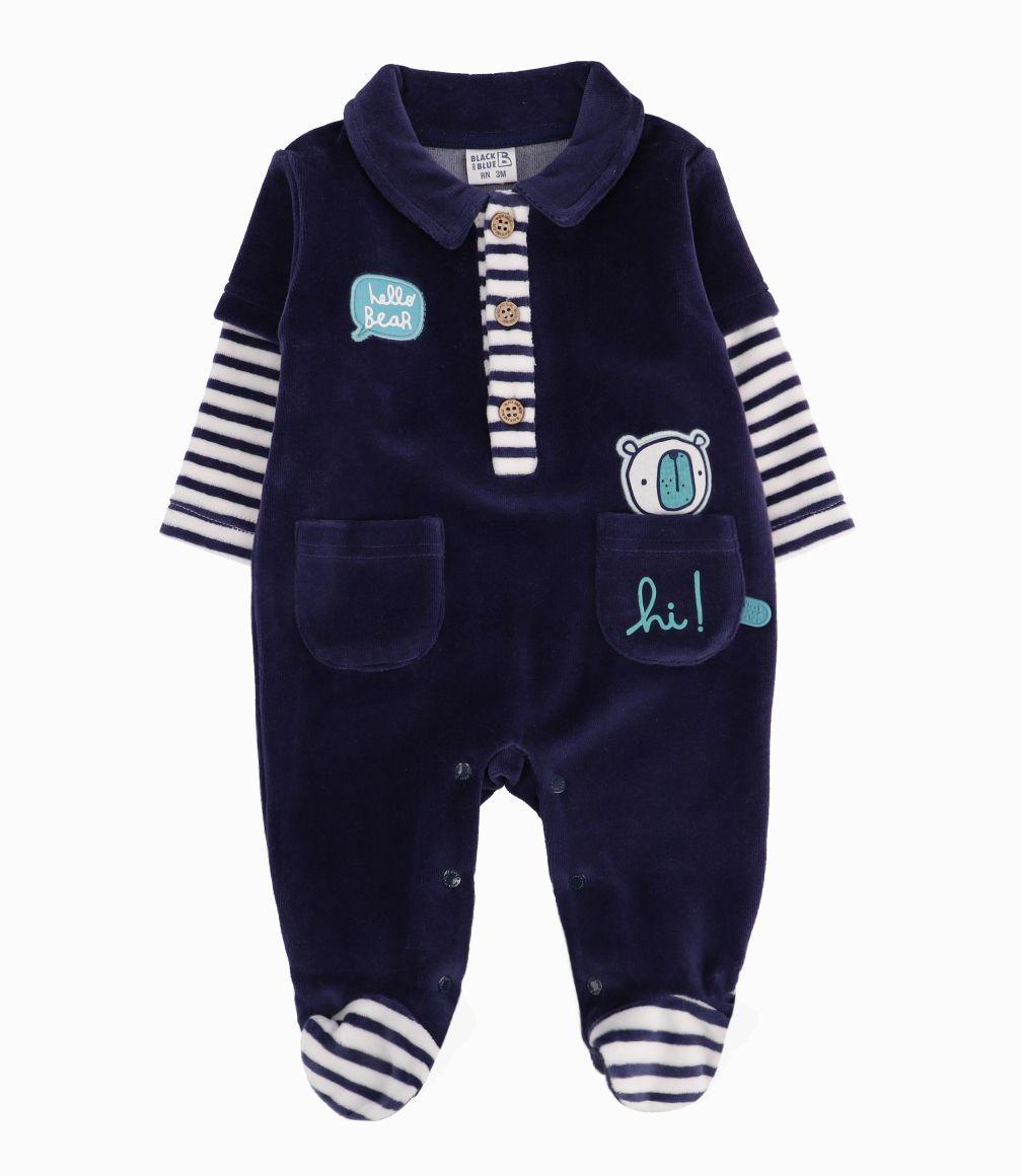 Enterito Recién Nacido Ositos Y Rayas Black And Blue Azul Piedra-0