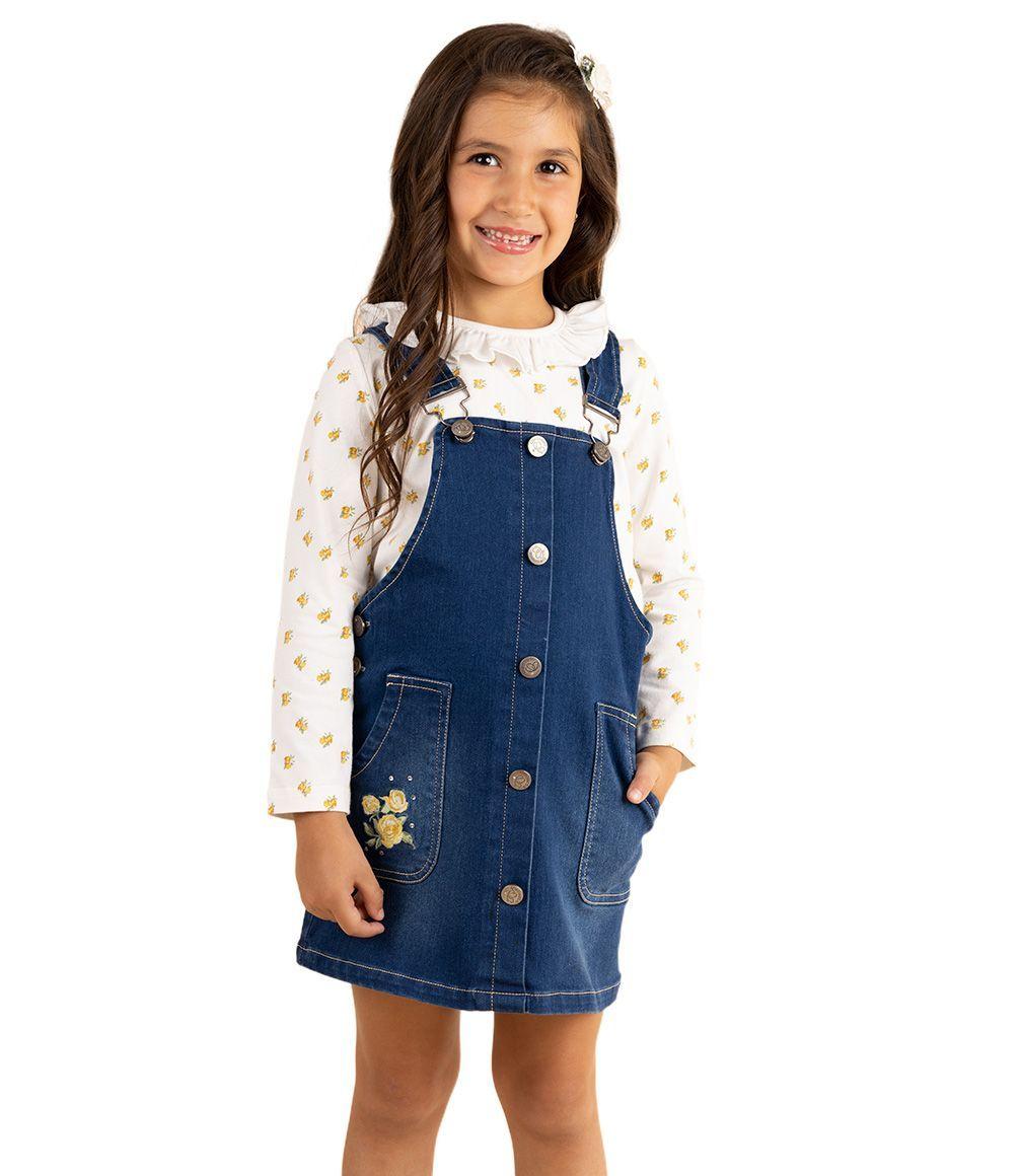 Conjunto Niña De Jardinera Y Polera Limonada Denim Azul-0
