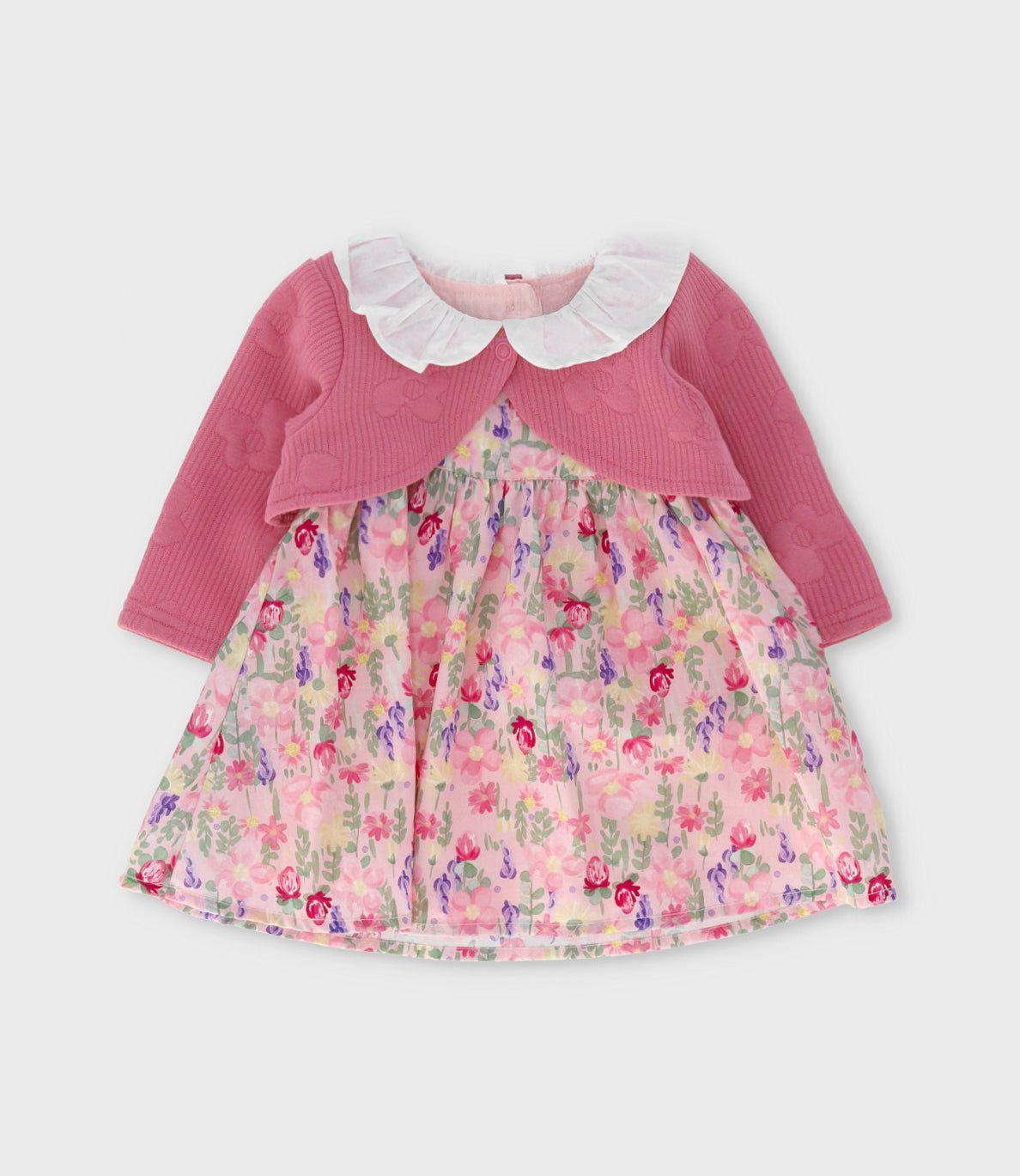Vestido recién nacida floreado con bolero chicle Limonada-0