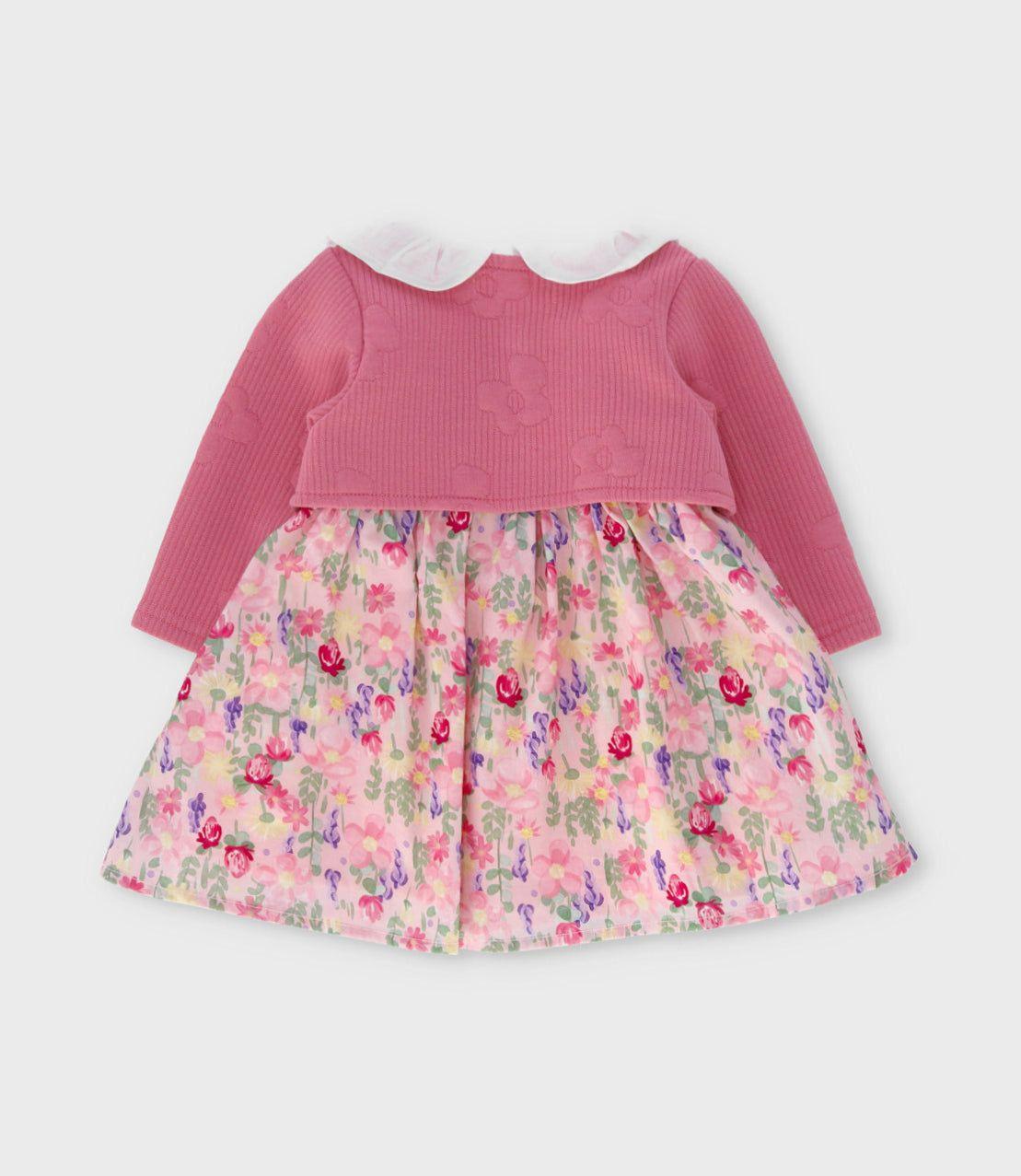 Vestido recién nacida floreado con bolero chicle Limonada-1