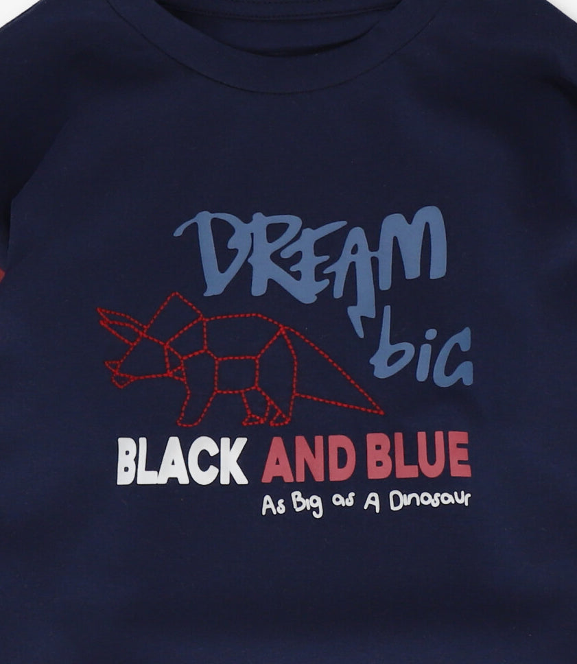 Polera manga larga niño dream big terracota Black and blue-2