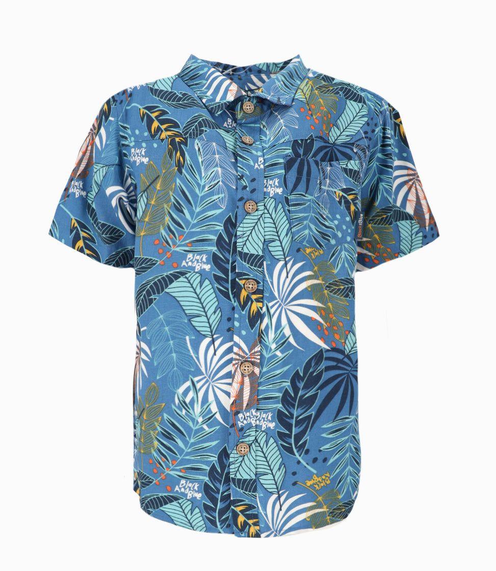 Camisa manga corta niño con palmera azul Black and Blue-0