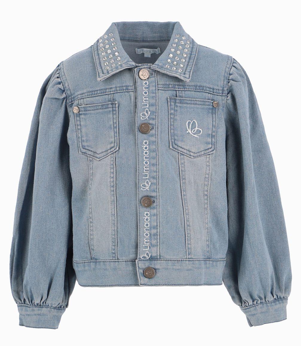 Chaqueta Con Solapa y Cristales Niña Denim Celeste Limonada-2