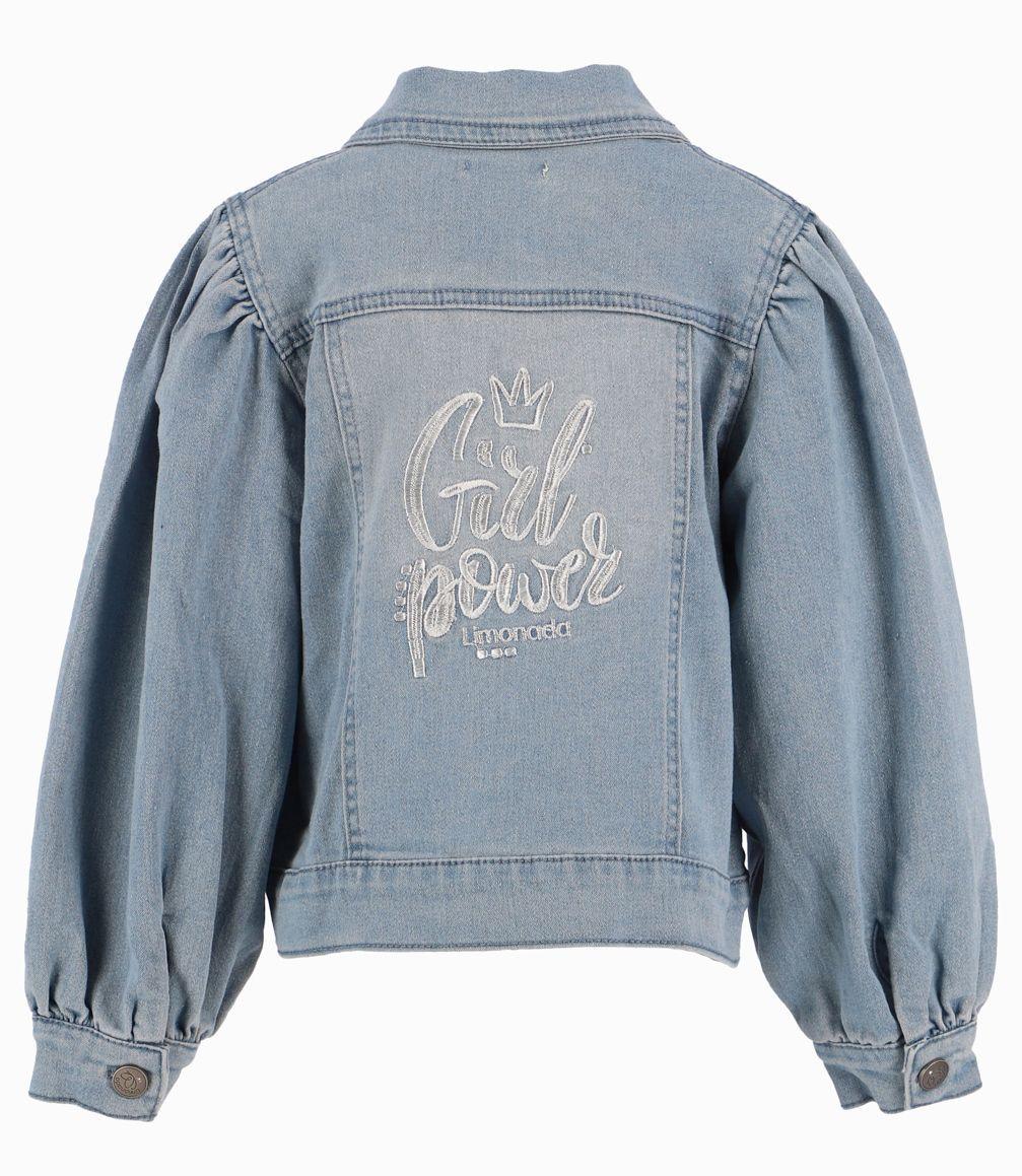 Chaqueta Con Solapa y Cristales Niña Denim Celeste Limonada-3