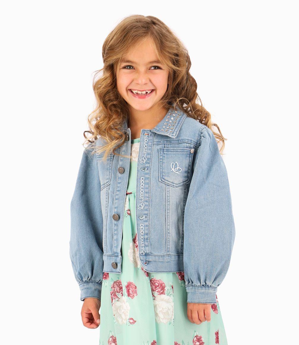 Chaqueta Con Solapa y Cristales Niña Denim Celeste Limonada-0