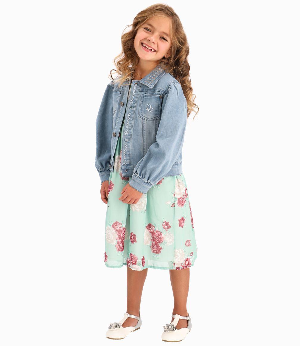Chaqueta Con Solapa y Cristales Niña Denim Celeste Limonada-1