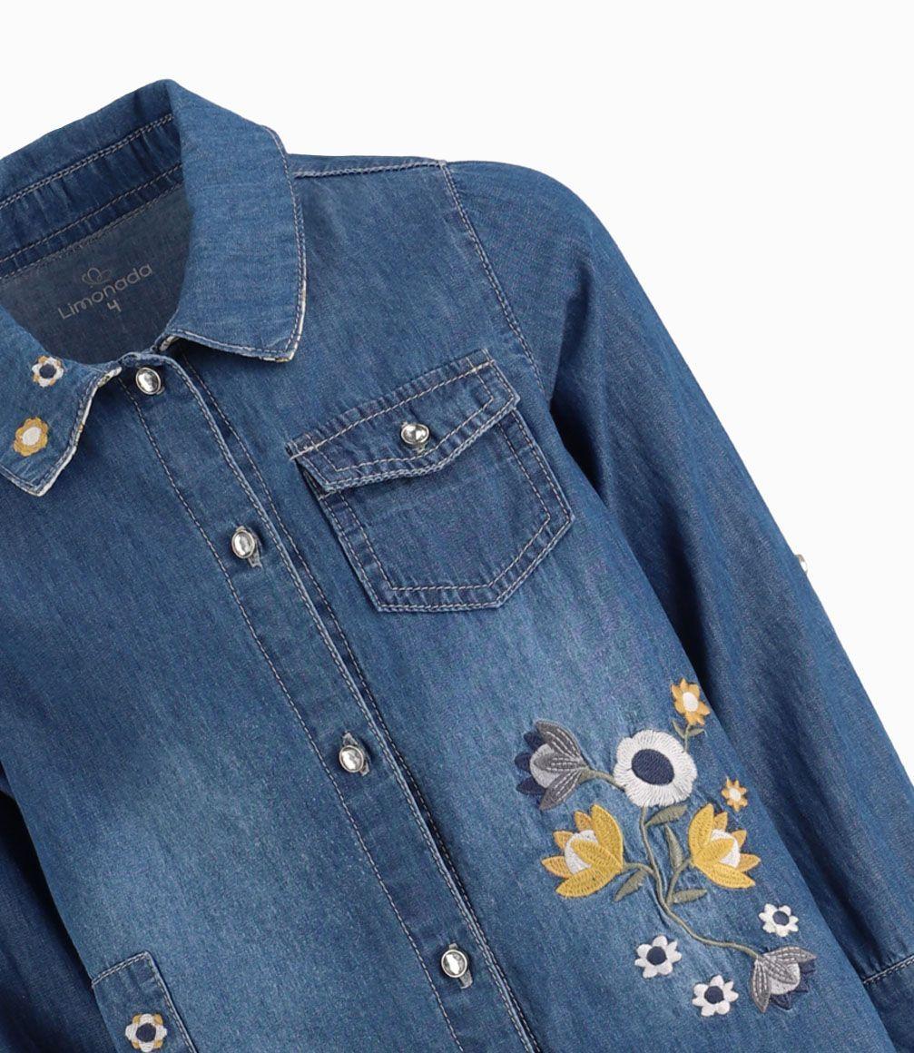 Conjunto Blusa y Calza Floreada Niña Denim Azul Limonada-2