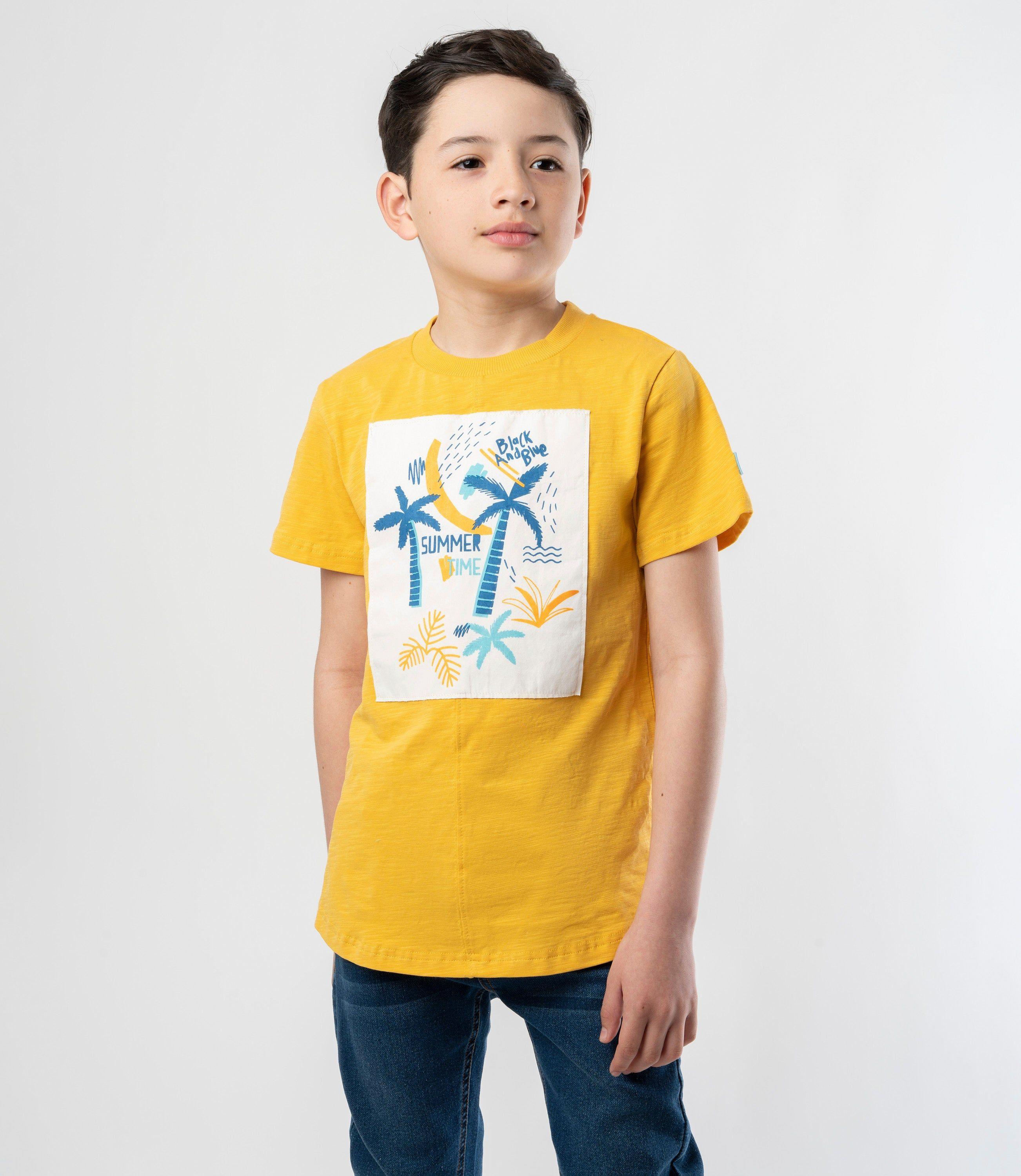 Polera manga corta niño con palmeras mostaza Black and Blue-0