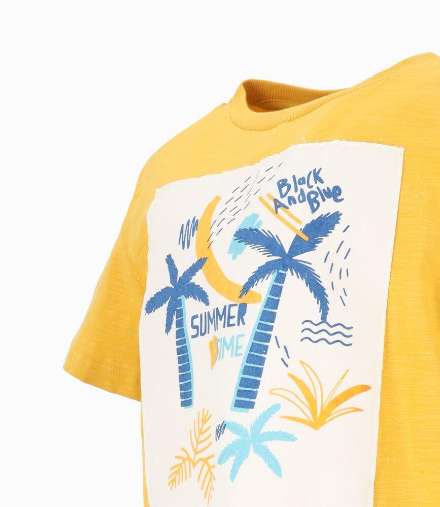 Polera manga corta niño con palmeras mostaza Black and Blue-3