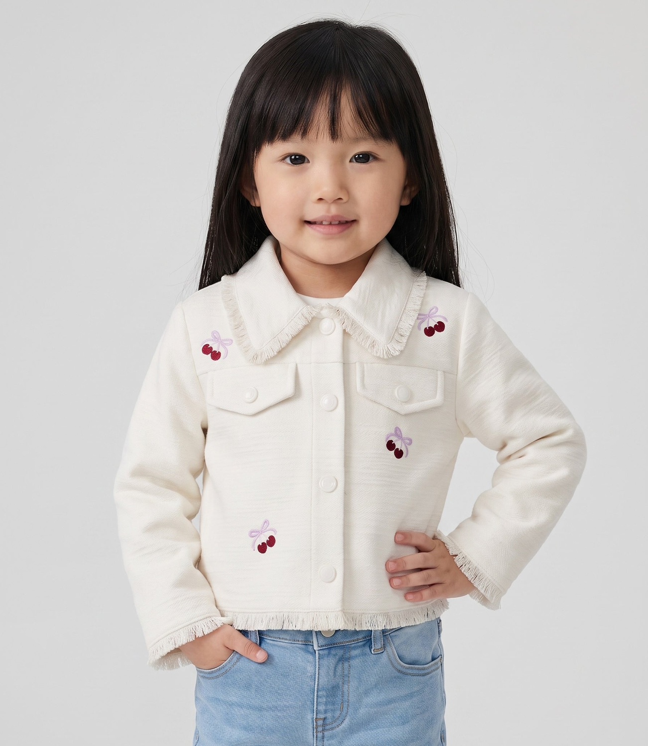 Chaqueta bebé bordada con cherry L12071270303 crudo Limonada-0