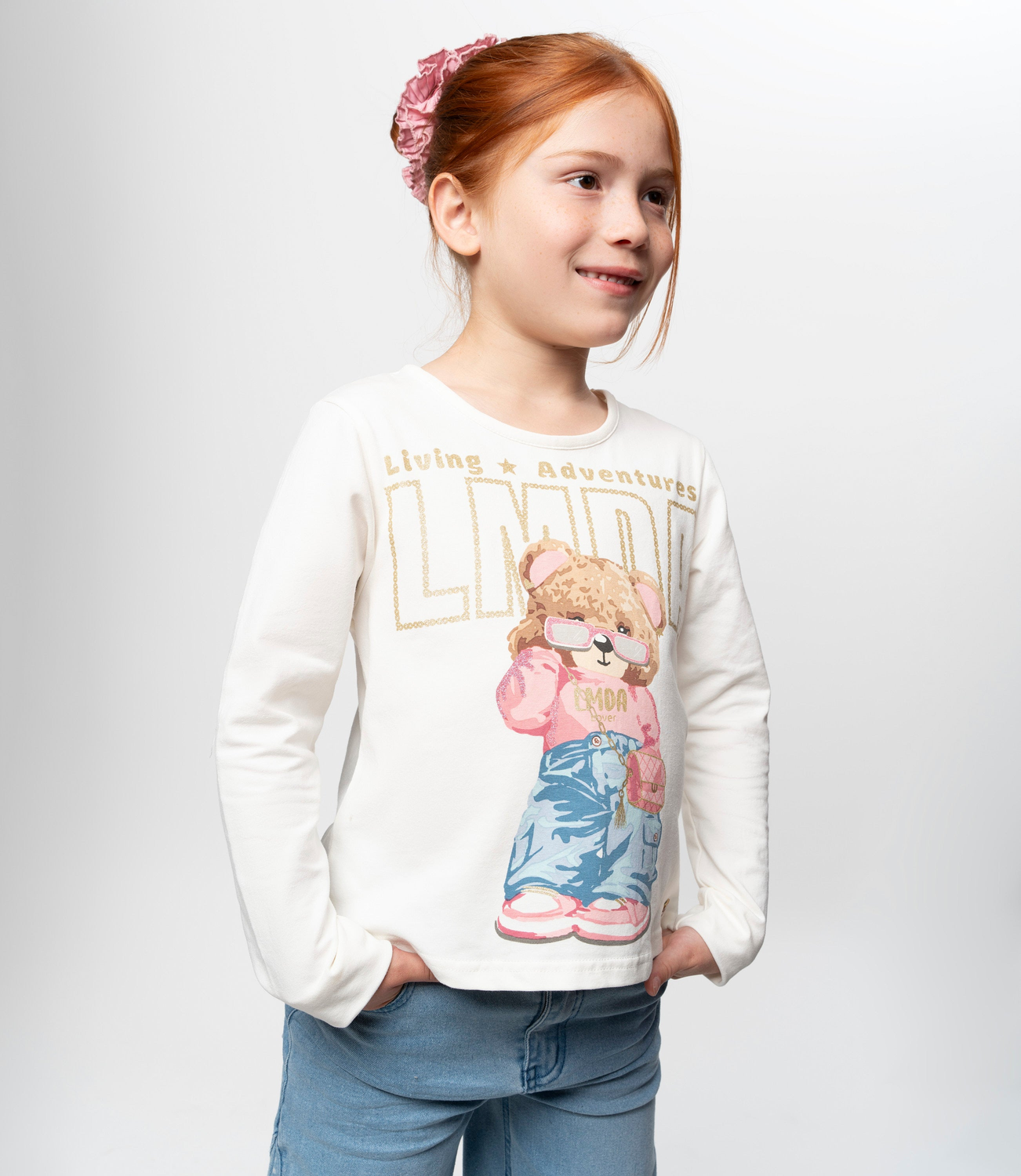 Polera manga larga niña con oso crudo Limonada-0