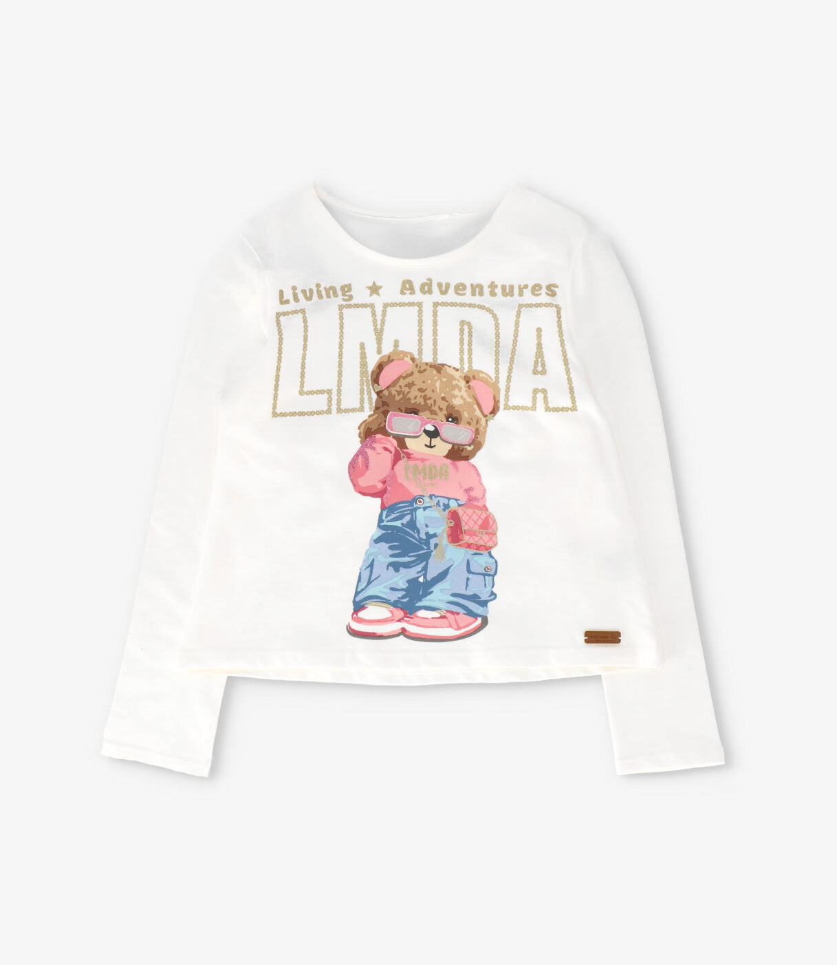 Polera manga larga niña con oso crudo Limonada-1
