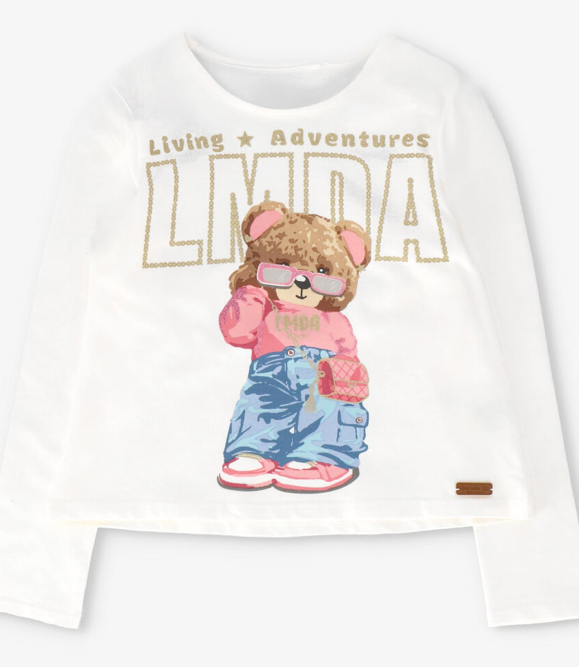 Polera manga larga niña con oso crudo Limonada-3