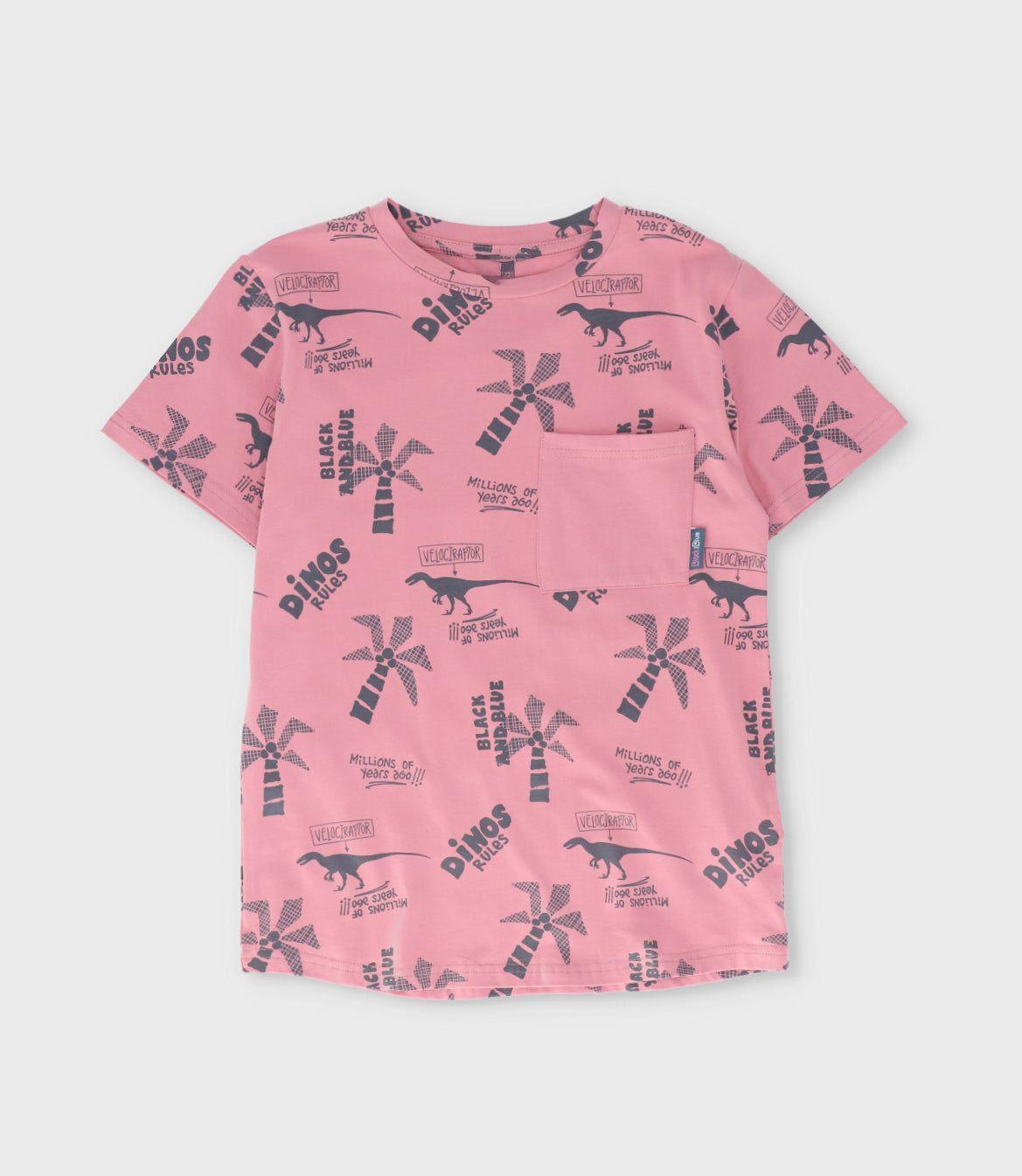 Polera manga corta niño dinos rosado Black and Blue-0