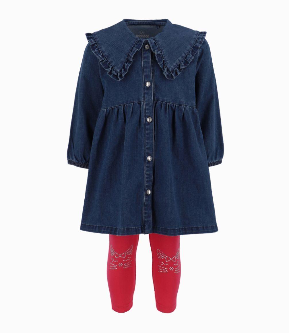 Conjunto Bebé Niña Vestido Y Calzas Limonada Denim Azul-0