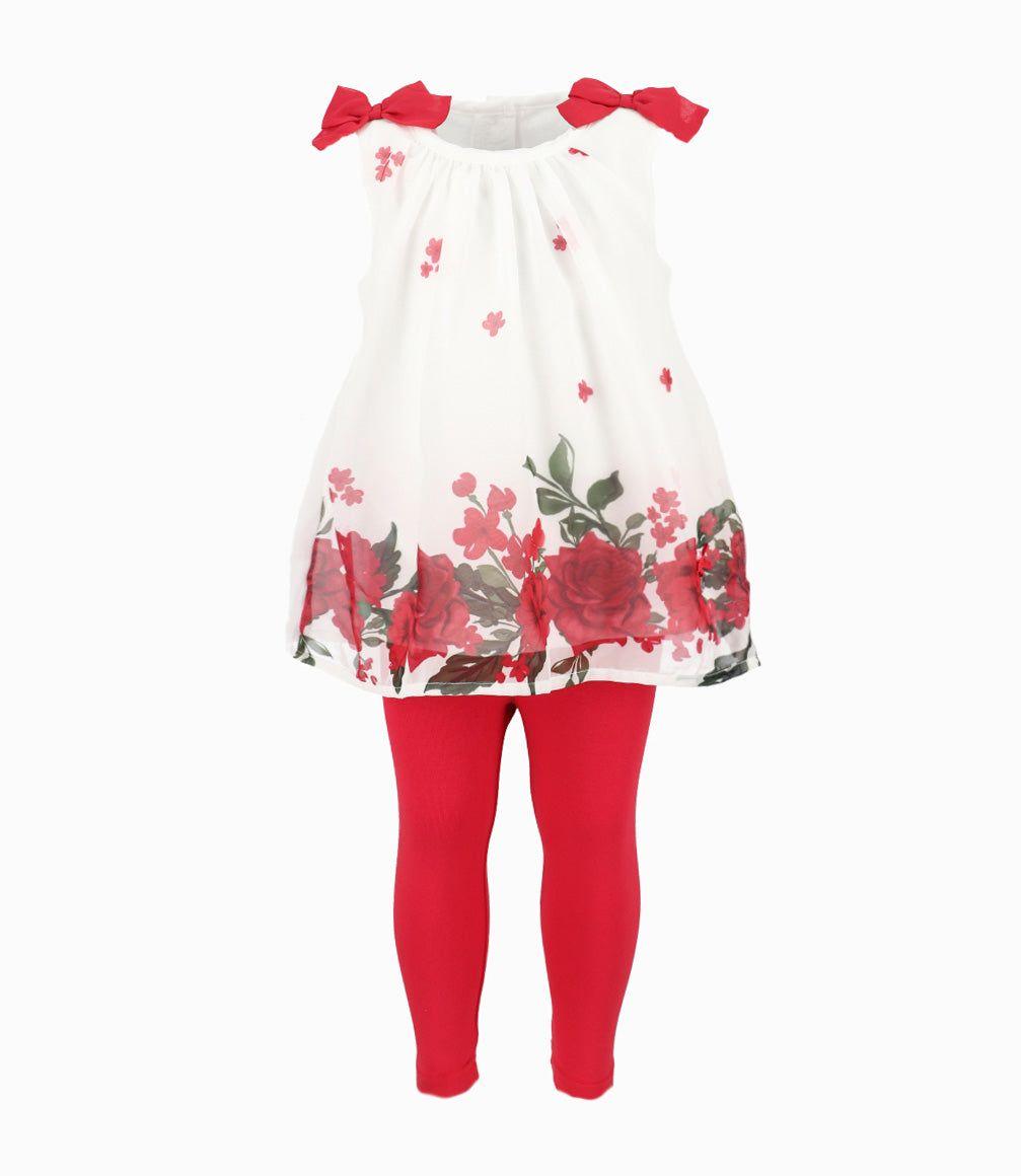 Conjunto bebé de vestido y calzas rojo Limonada-0