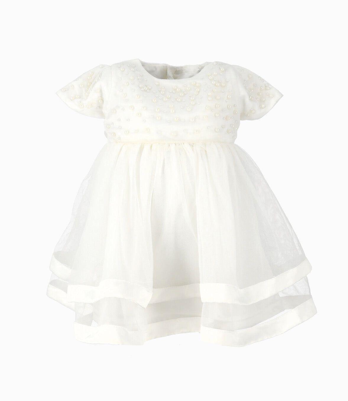 Vestido bebé con perlas  crudo Limonada-0