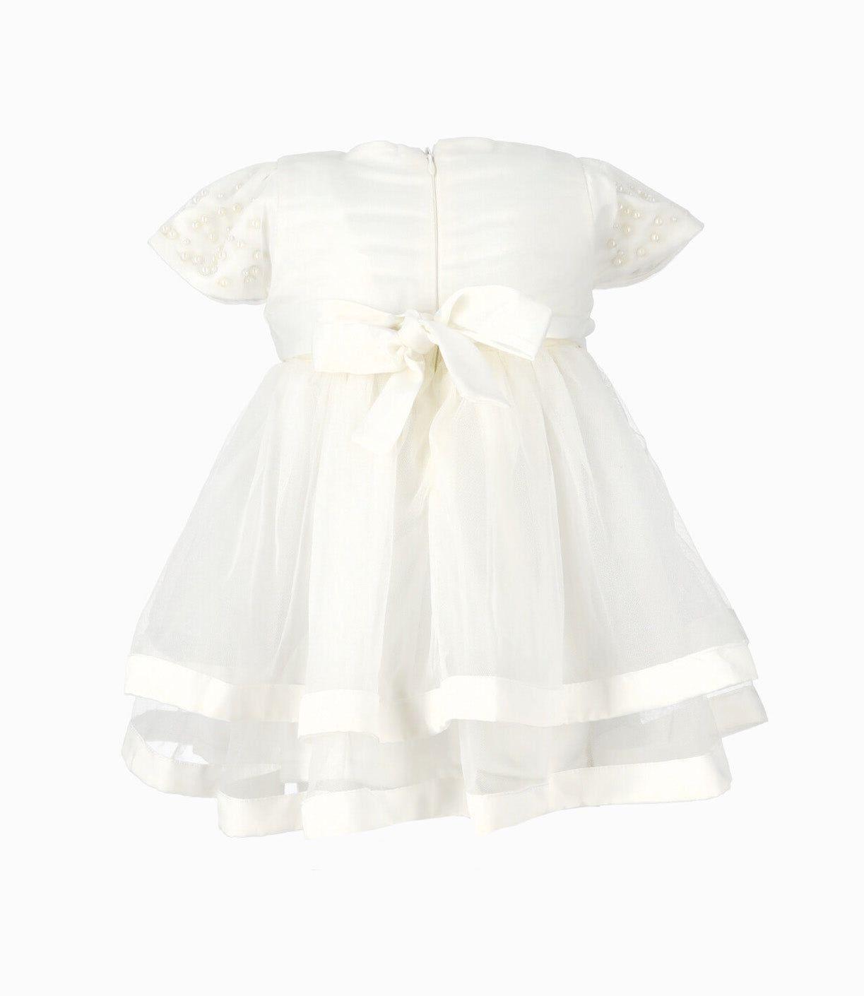 Vestido bebé con perlas  crudo Limonada-1