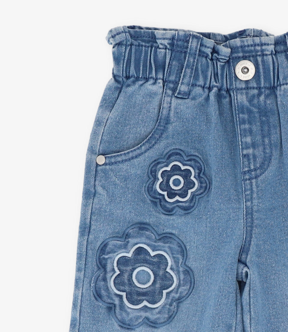 Jeans bebé con flores denim celeste 4 Kids-3