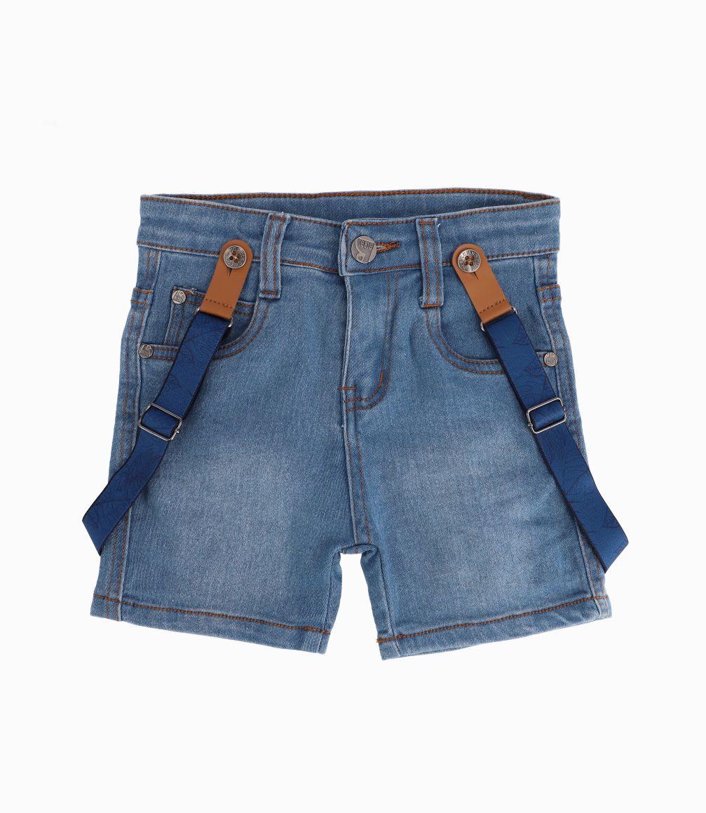 Bermuda Con Suspensores Bebé Niño Denim Celeste Black and Blue-0