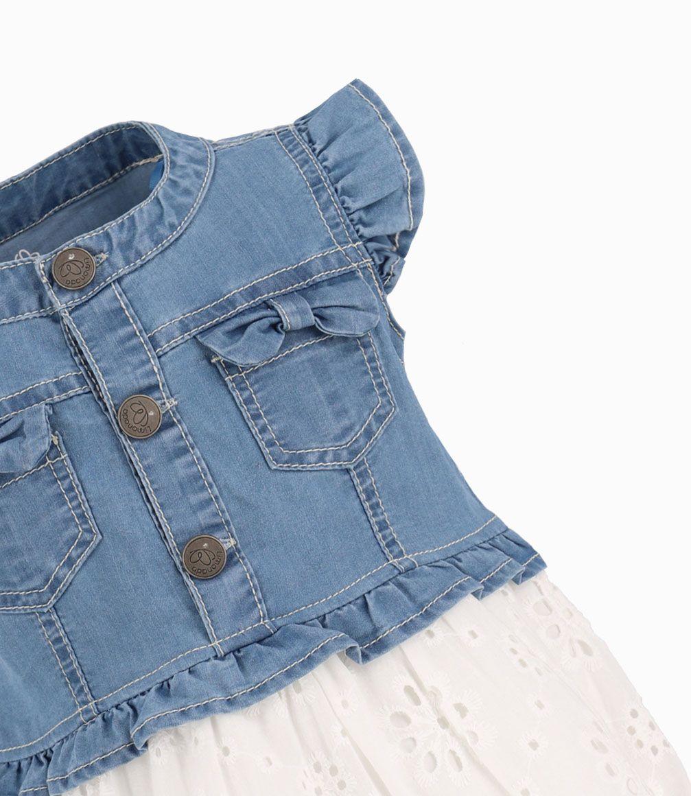 Vestido Con Popelín Bordado Niña Denim Celeste Limonada-3