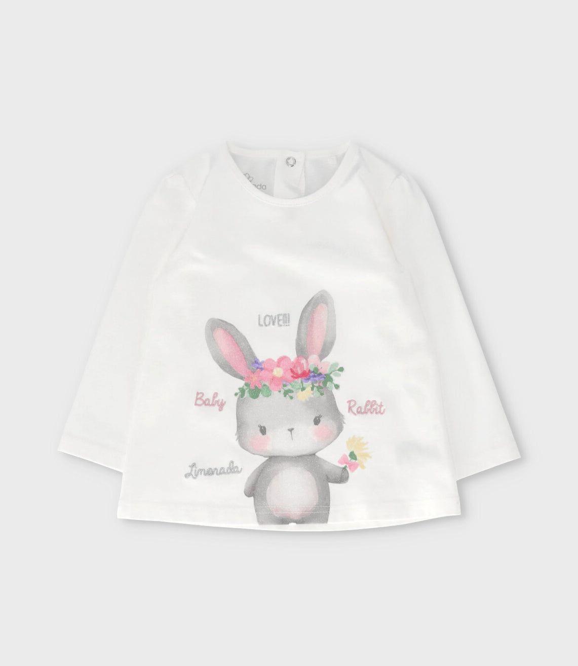 Polera manga larga bebé estampado de conejo crudo Limonada-0