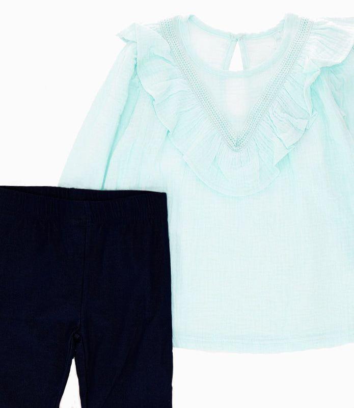 Conjunto niña de vestido y calzas Verde Limonada-3