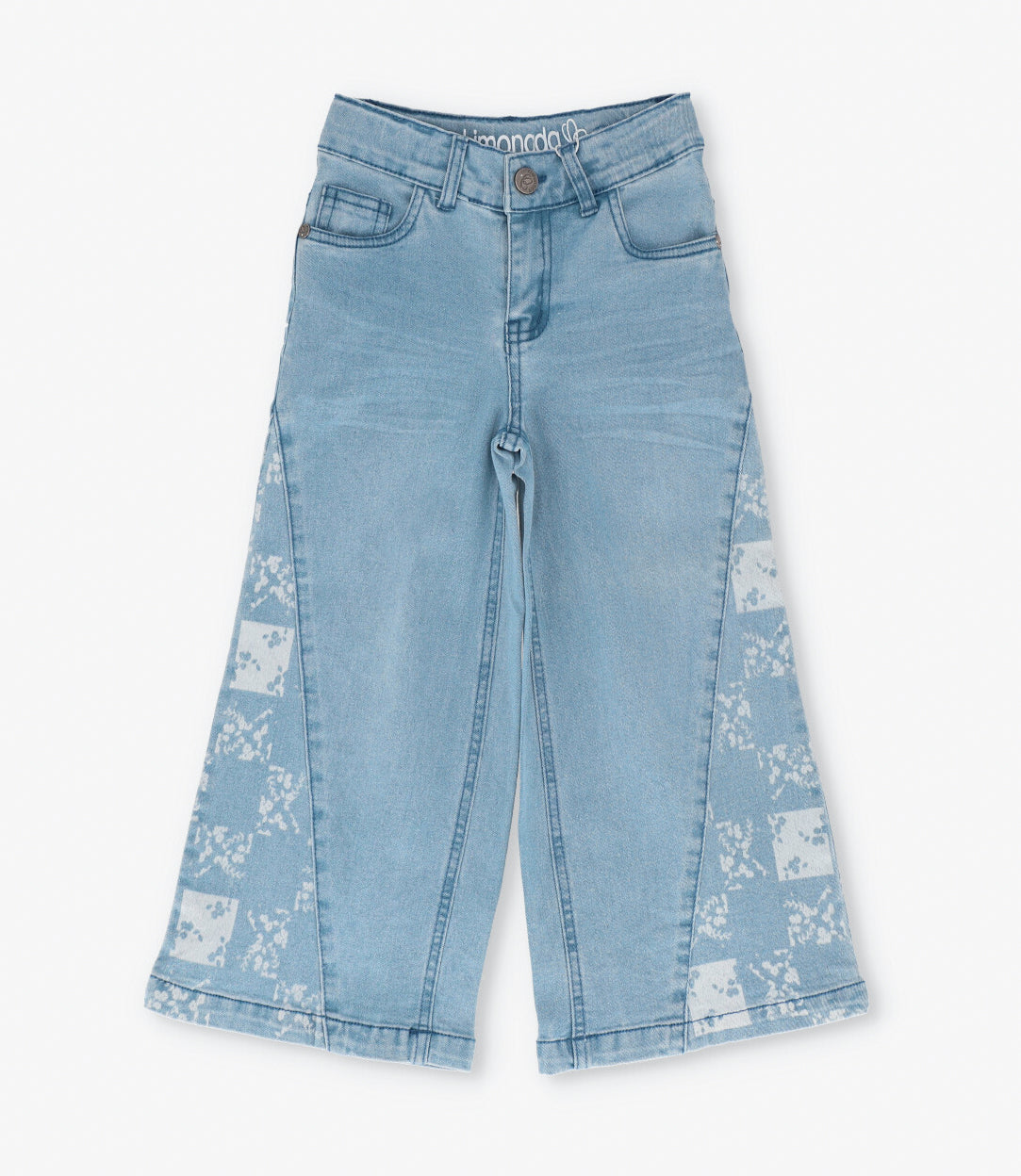 Jeans niña con flores y brillos denim celeste Limonada-1