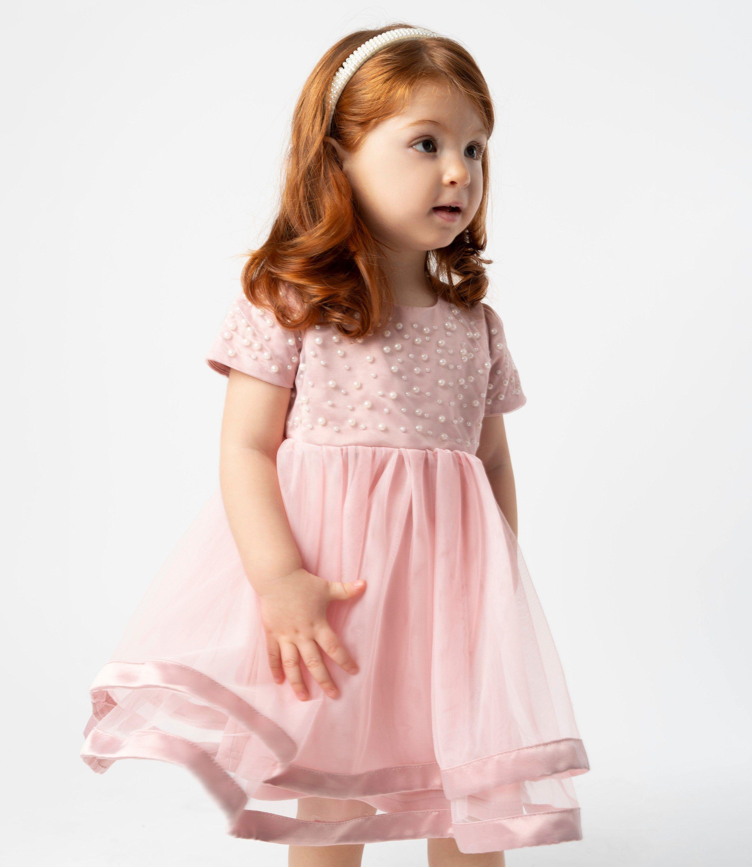 Vestido bebé con perlas rosado Limonada-0