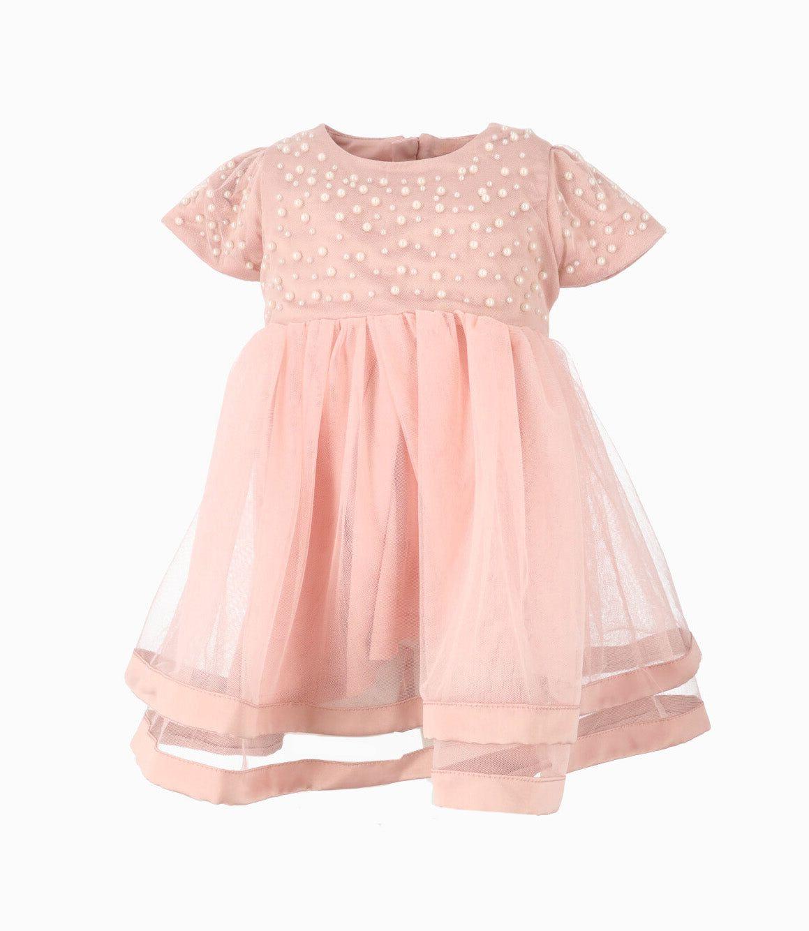 Vestido bebé con perlas rosado Limonada-1