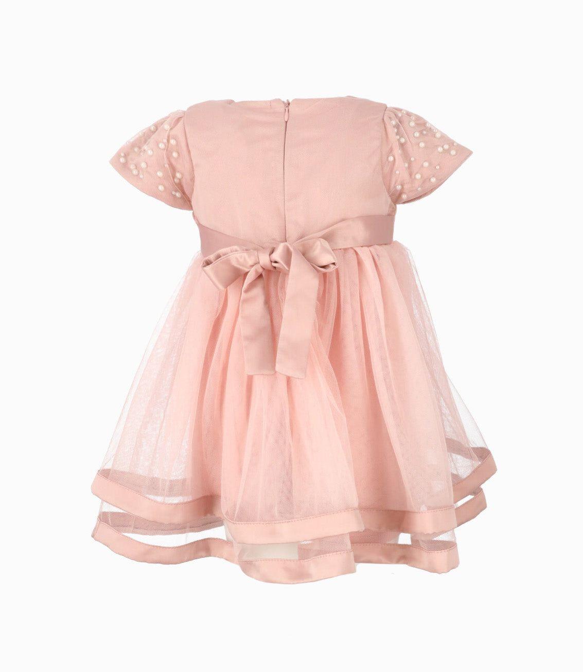 Vestido bebé con perlas rosado Limonada-2