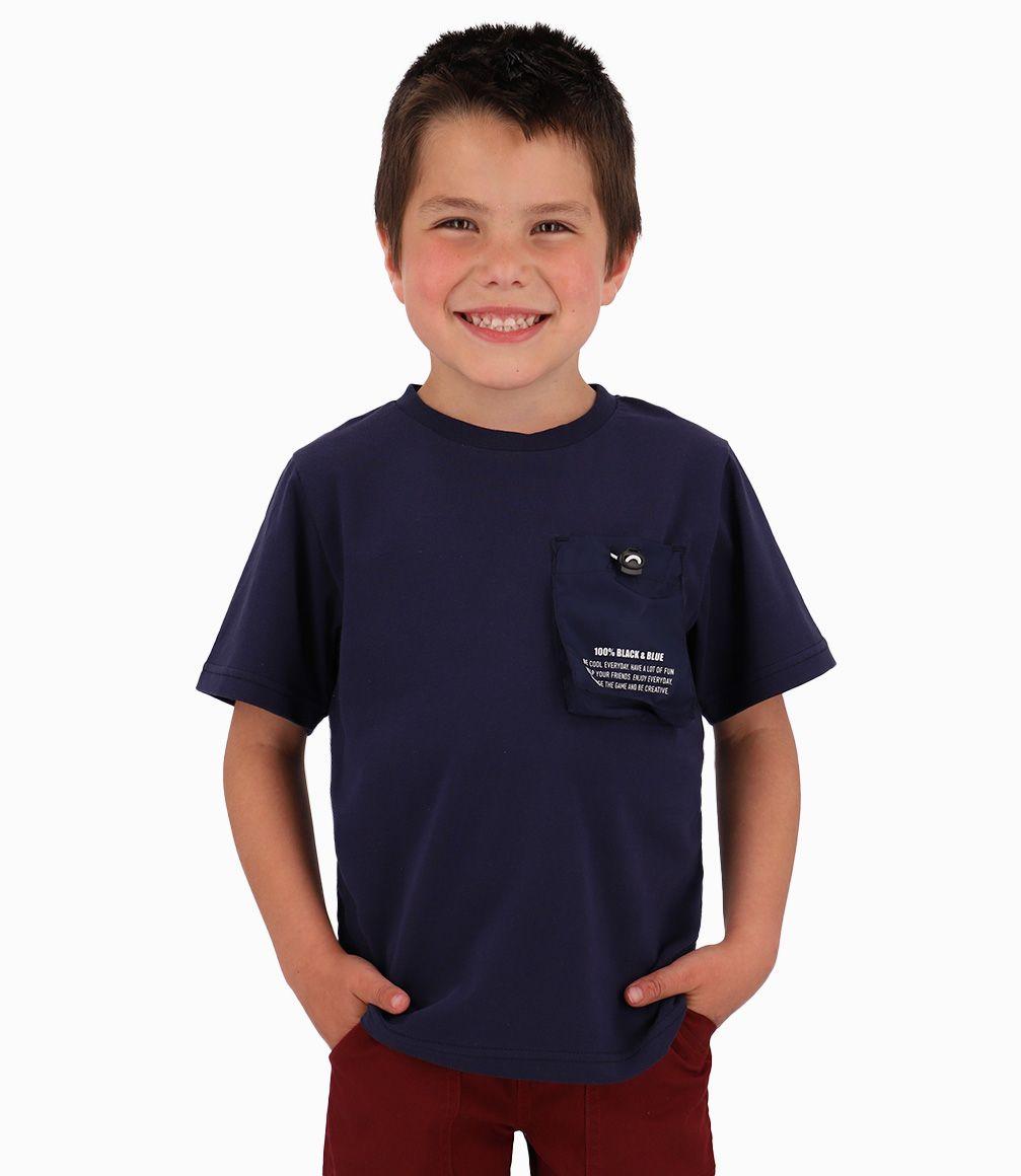 Polera Niño Con Bolsillo de Diseño Ajustable Black and Blue Azul Marino-0