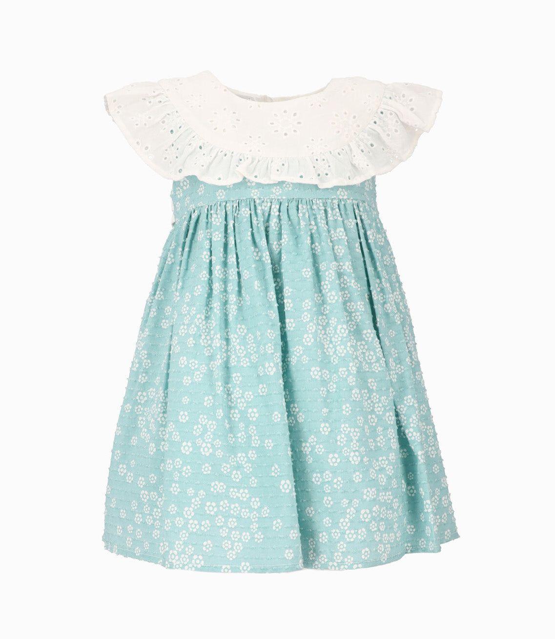 Vestido bebé con vuelos broderie turquesa Limonada-0