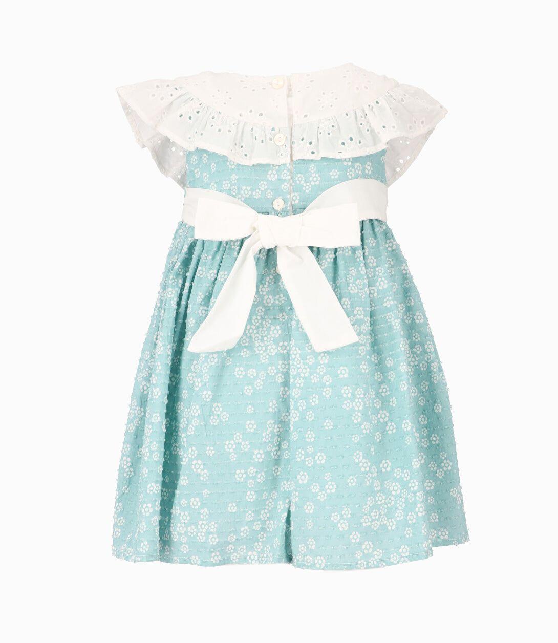 Vestido bebé con vuelos broderie turquesa Limonada-1
