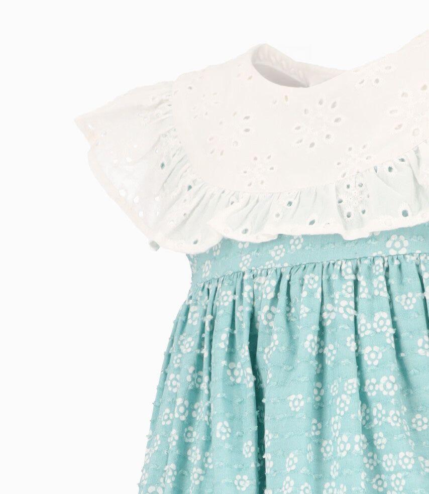 Vestido bebé con vuelos broderie turquesa Limonada-2