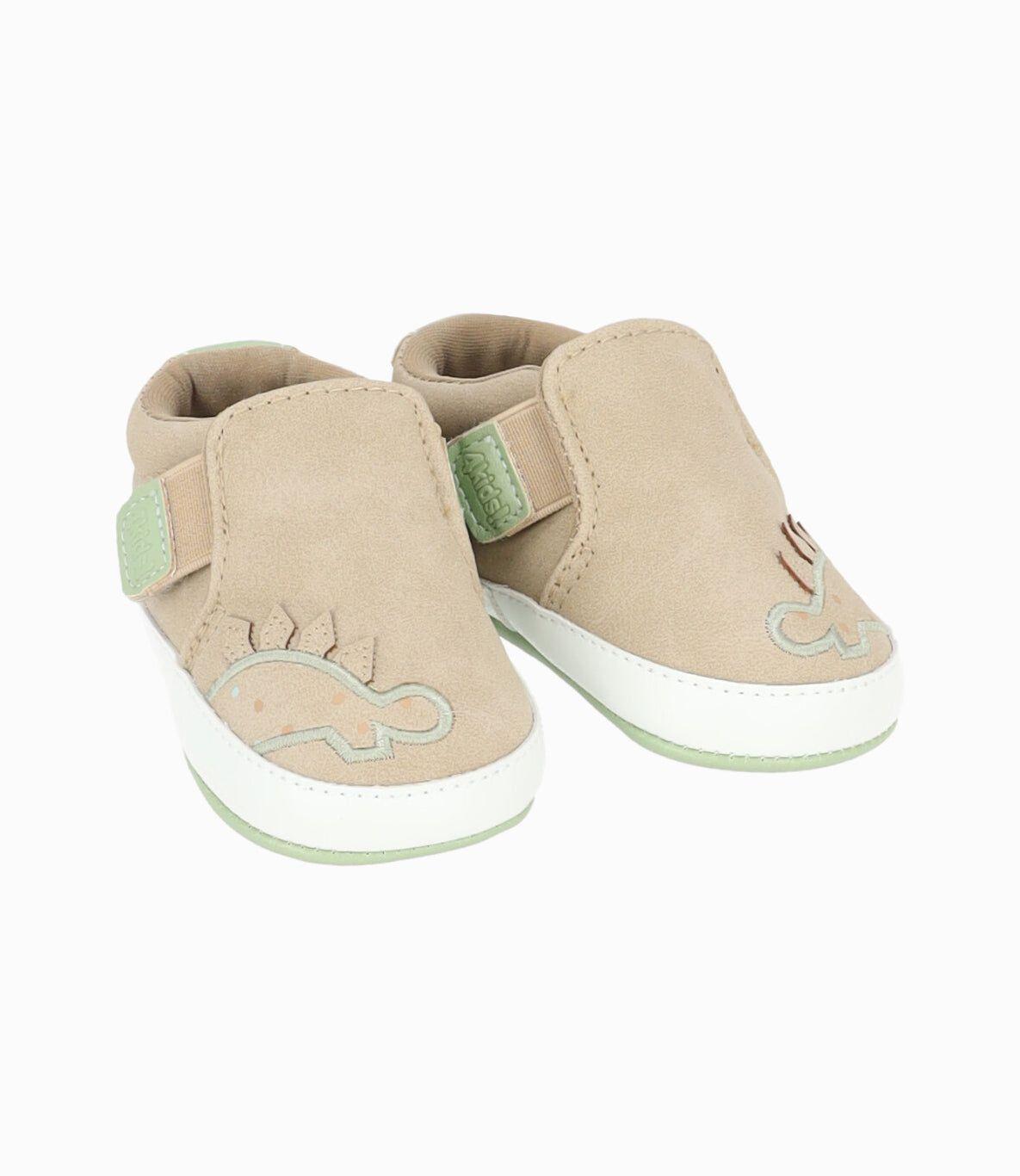 Zapatilla recién nacido con dinosaurio beige 4 Kids-0