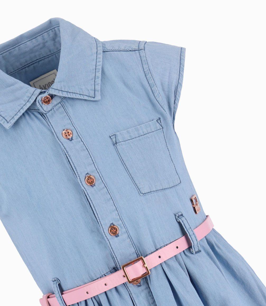 Vestido Sin Mangas Niña 100% Algodón Denim Azul 4 Kids-2