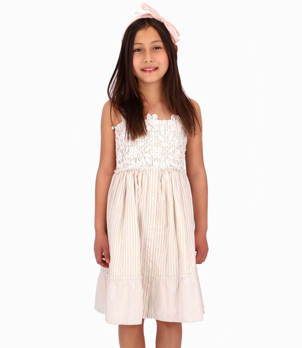 Vestido Popelín Con Macramé Niña Beige Limonada-0