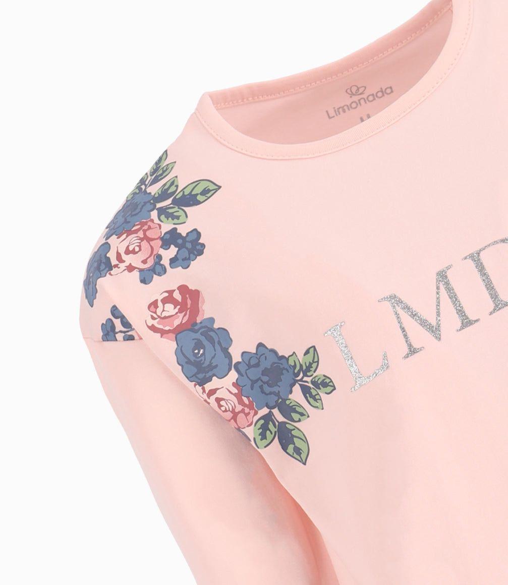Polera Niña Con Flores Limonada Rosado-3