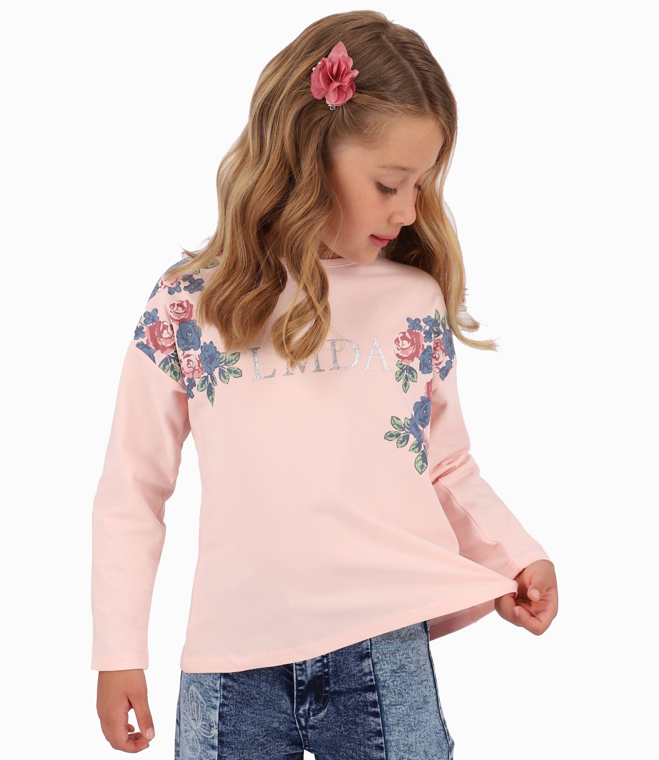 Polera Niña Con Flores Limonada Rosado-1
