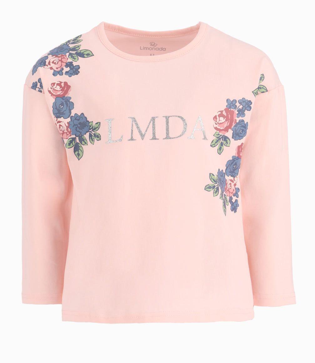 Polera Niña Con Flores Limonada Rosado-2