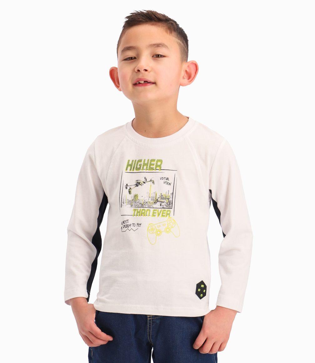 Polera Con Cinta Estampada Niño 100% Algodón Blanco 4 Kids-0