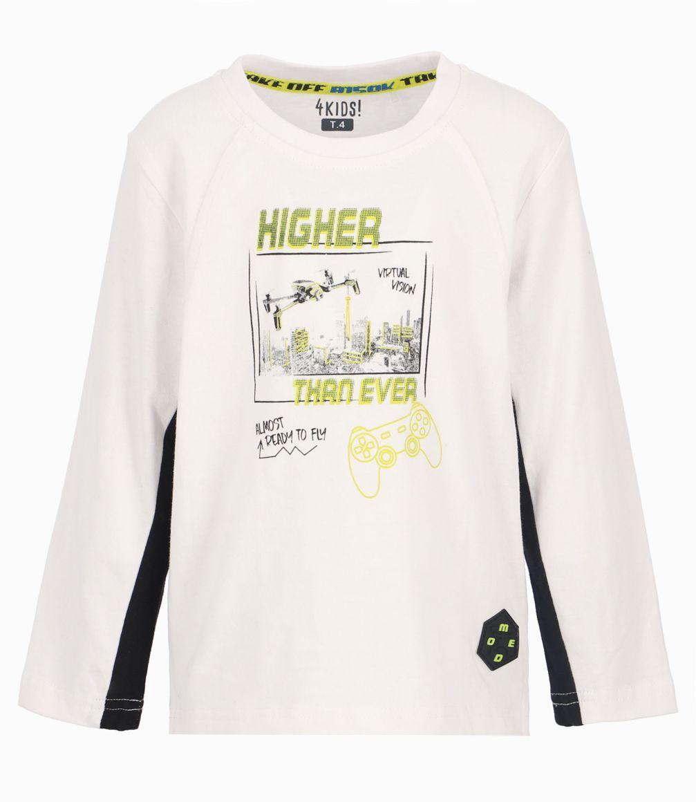 Polera Con Cinta Estampada Niño 100% Algodón Blanco 4 Kids-1