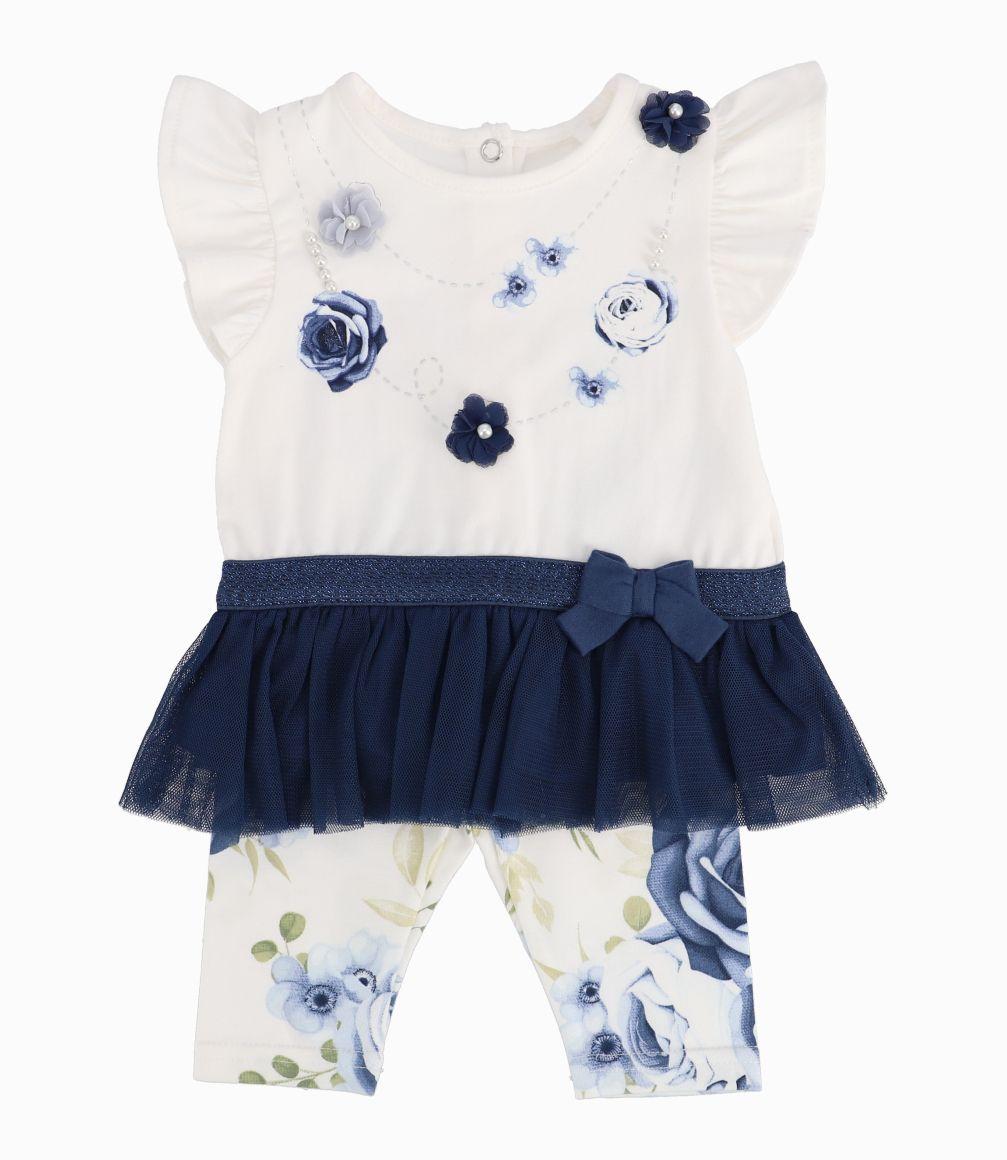 Conjunto Recién Nacida Con Tul y Flores Limonada Azul Marino-0