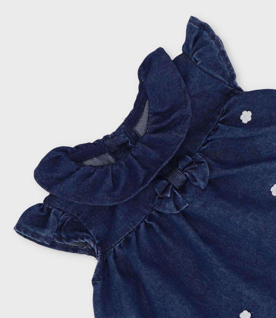 Vestido recién nacida de denim con flores azul Limonada-2