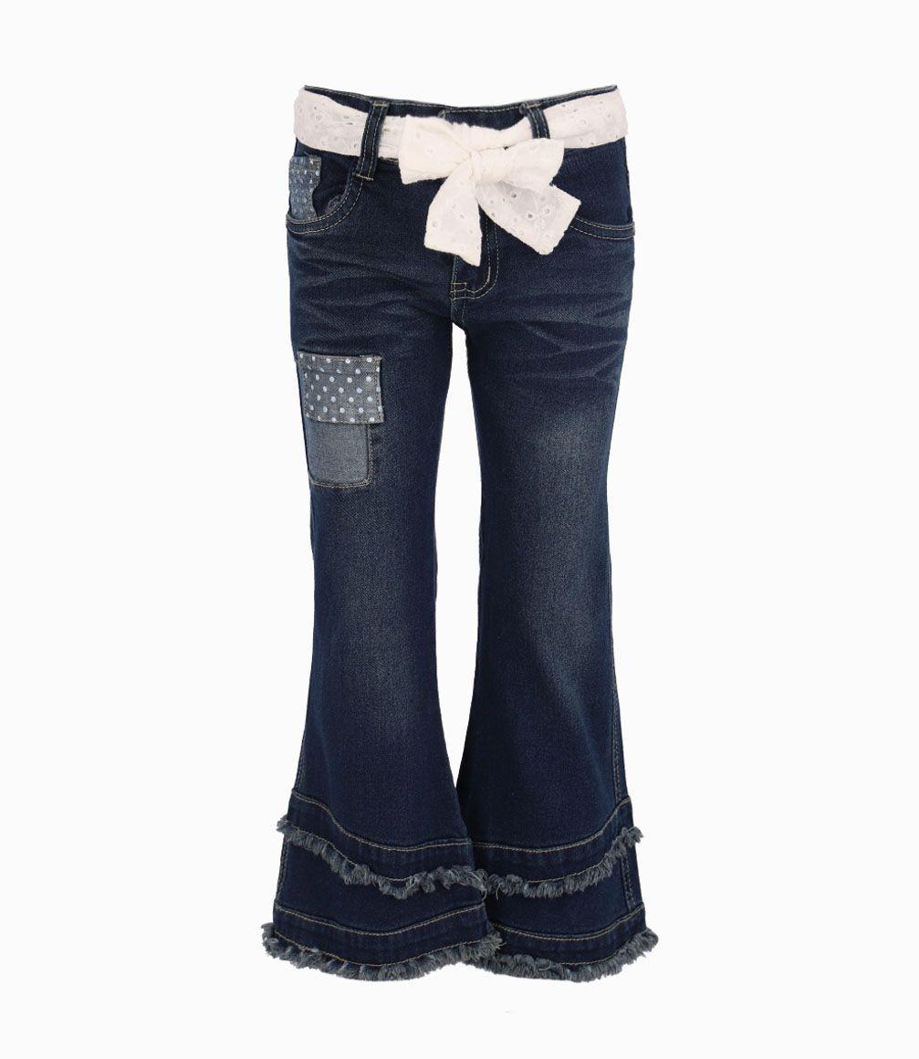 Jeans Con Bajo Deflecado Niña Denim Azul Limonada-0